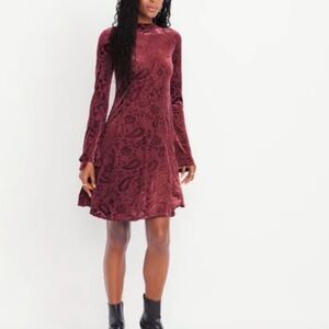 Old Navy Burgundy Paisley Mini Dress Bell Sleeves Velvet Burnout